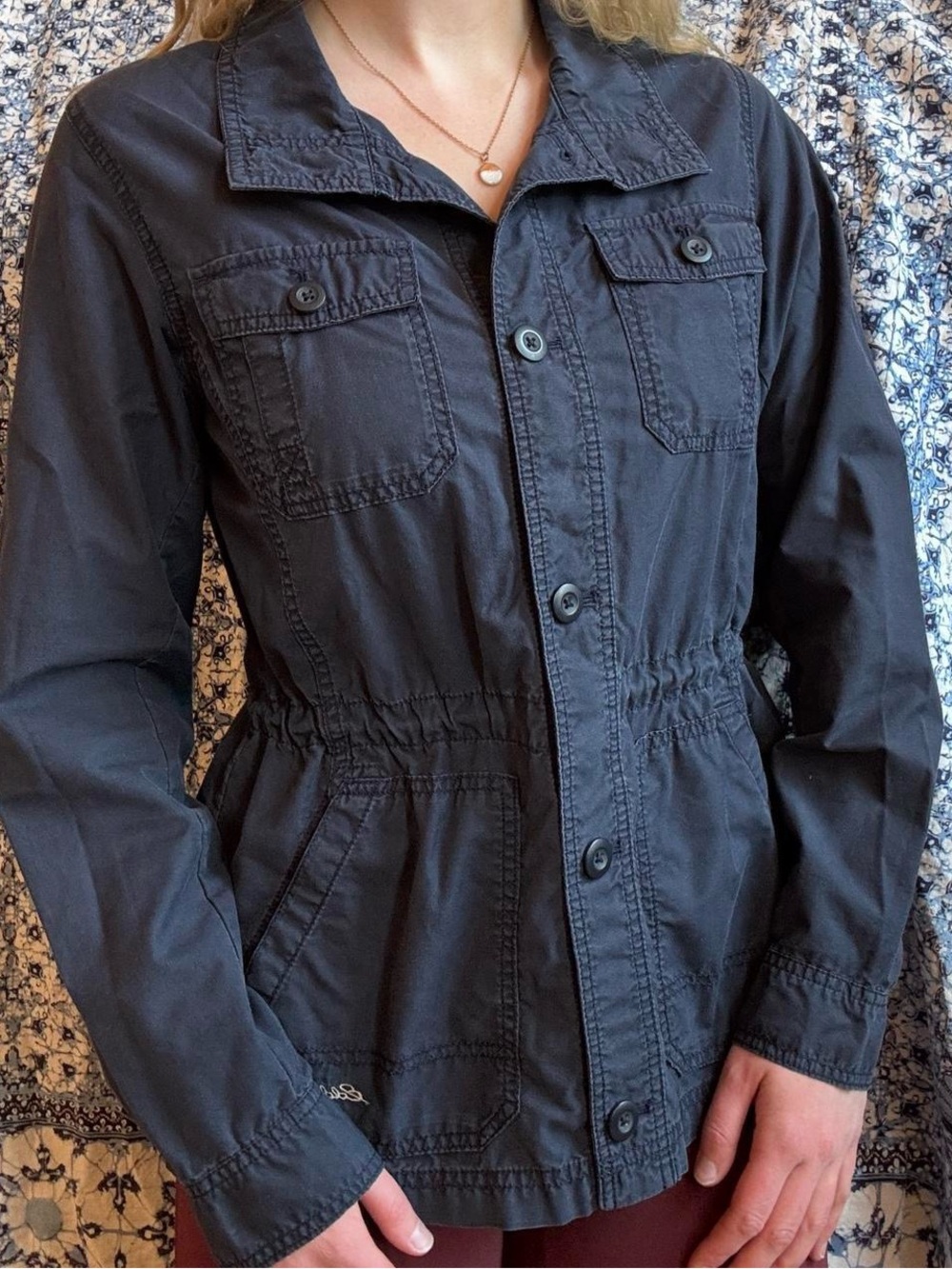 Eddie Bauer Navy Cinched-Waist Utility Jacket